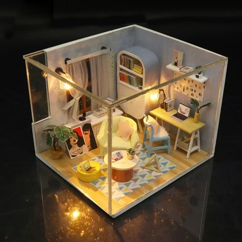 

Mini DIY Small Doll House Handmade 3D Puzzle Assembly Model Building Room Dingdong Nest Decoration Wooden Craft Birthday Gift
