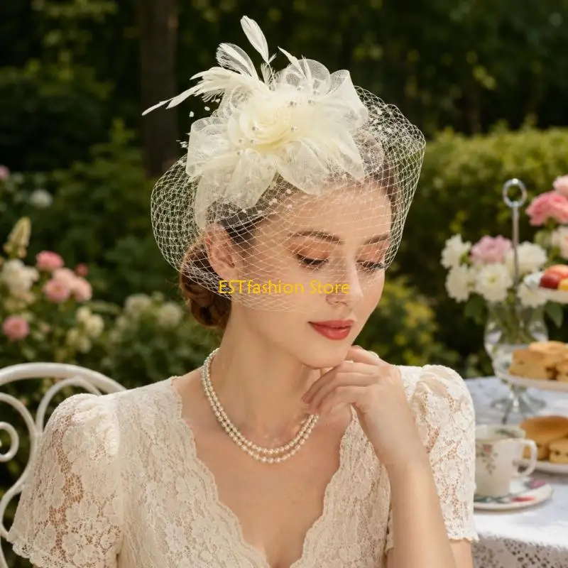 Y5GC Women's Mesh Fascinator Headpiece Formal Mini Hat for Tea Parties Cocktail Gatherings and Wedding Wear