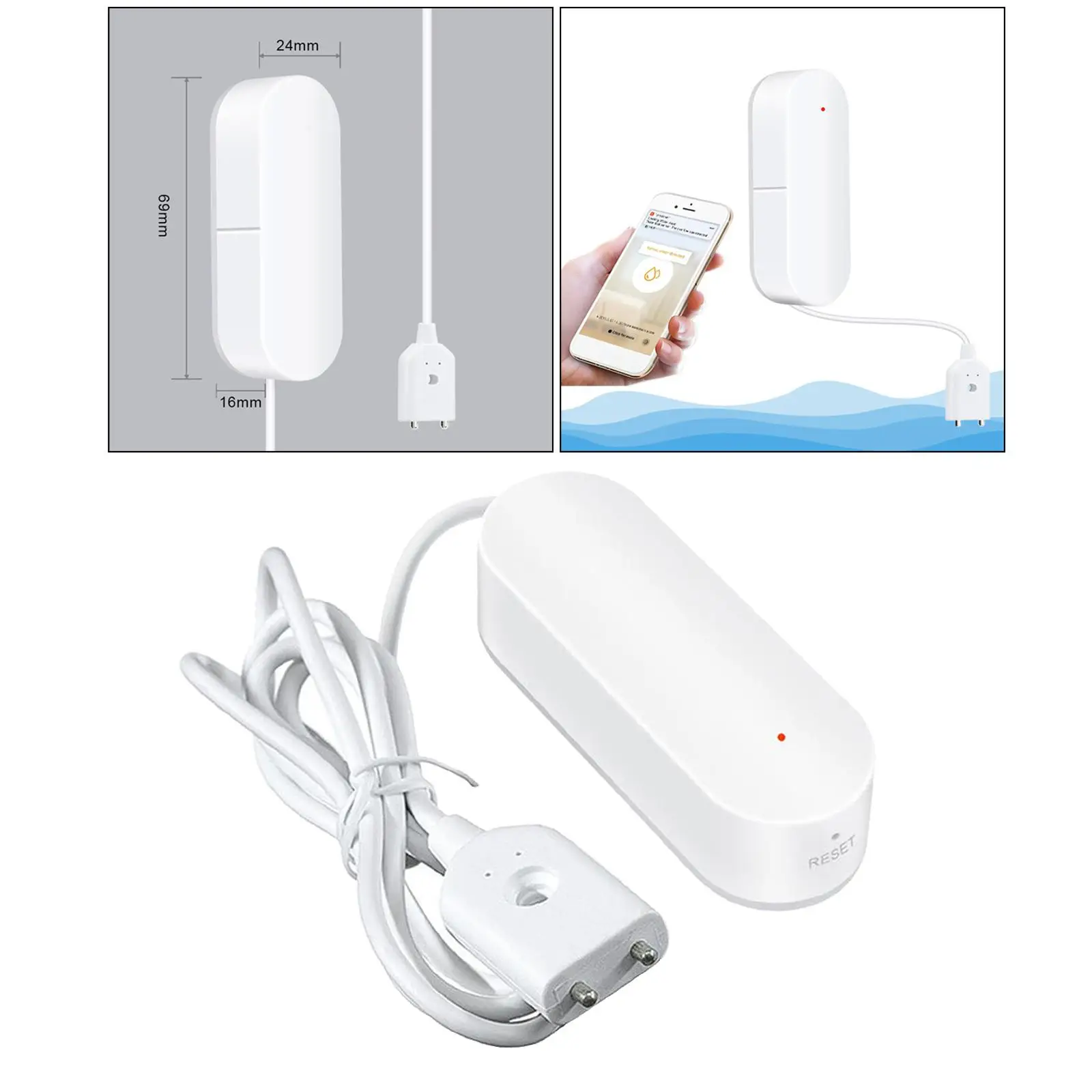 Sensor de vazamento de água, nível de vazamento de inundação, alarme, detector de transbordamento para celular