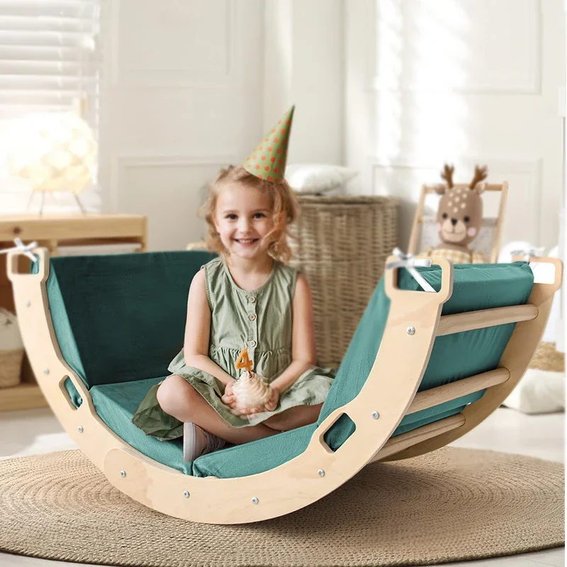 Kids Wooden Climbing Arch Ladder Triangle Climber Ramp Climbing Arch Rocker Child Climbing Arch With Pillow