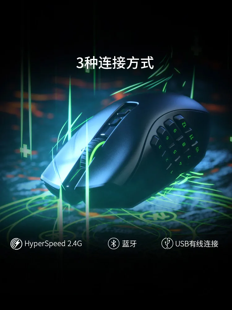 Imagem -03 - Razer-gaming Mouse Naga Pro Naga v2 Hipervelocidade Mão Esquerda sem Fio E-sports 12 Botão Foco Foco