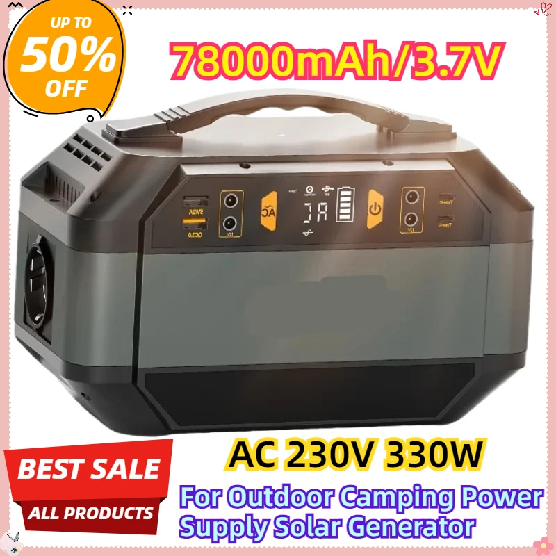 For Outdoor Camping Power Supply Solar Generator 288.6Wh Portable Power Station 78000mAh/3.7V Battery AC 230V 330W