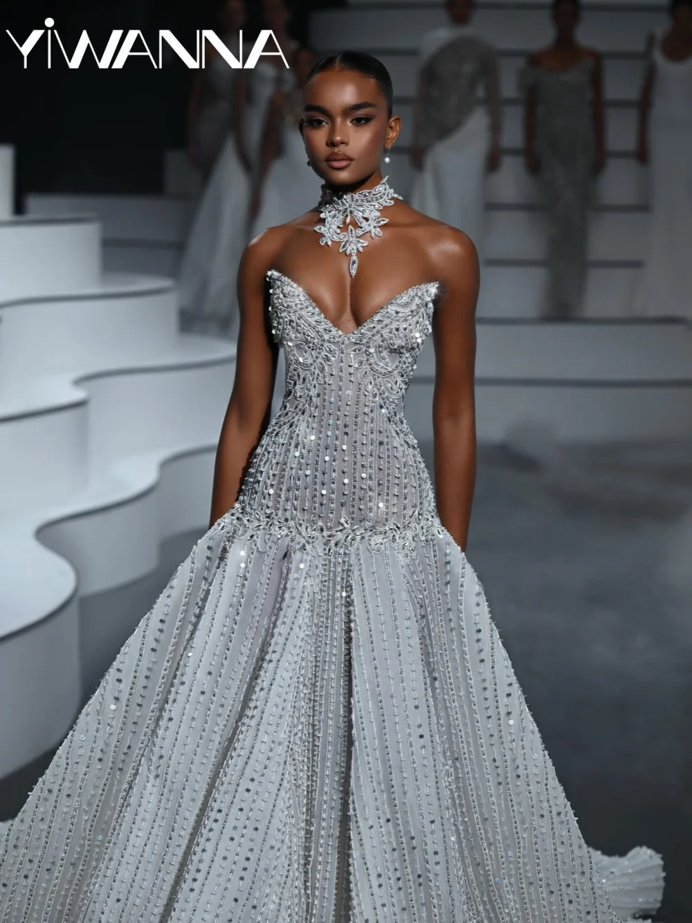 White Stunning Mermaid Long Wedding Dress Gorgeous Elegant V-neck Bridal Gown Customized Dreamy Sleeveless Dresses For Bride