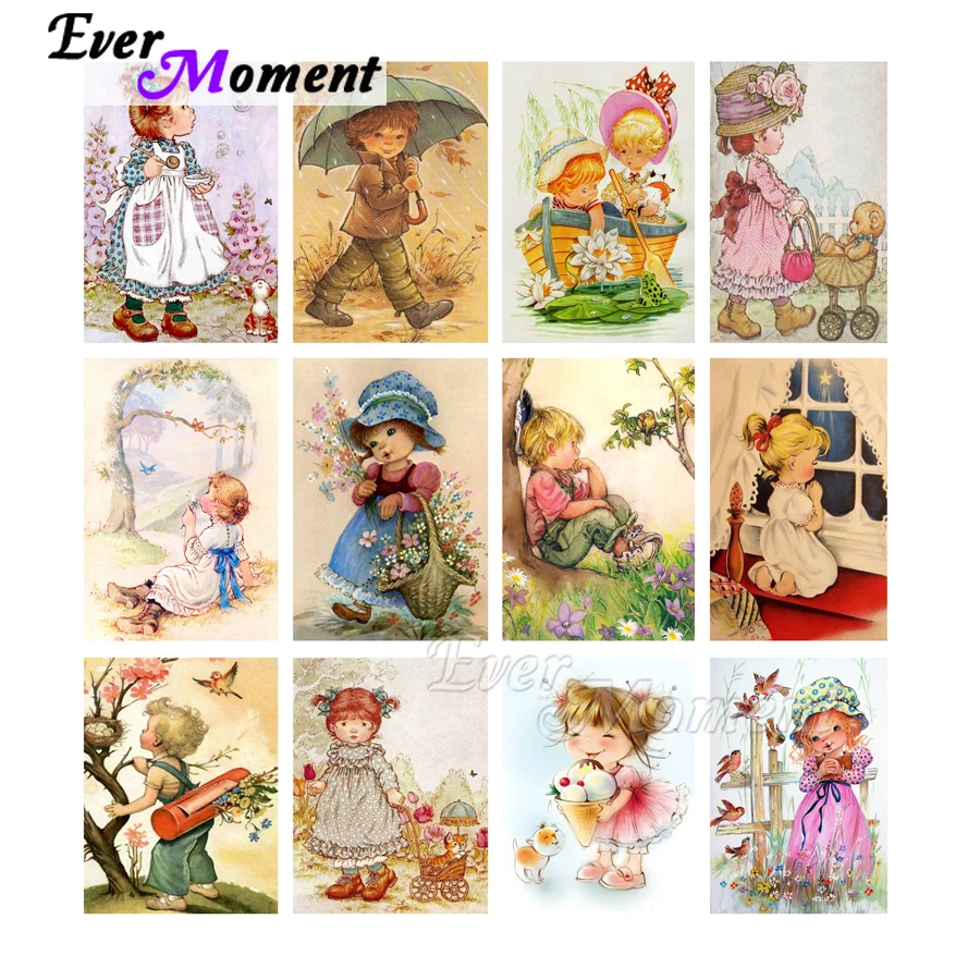 

Ever Moment Diamond Embroidery Little Girl Boy Cartoon Full Square Resin Drills For Interior Diamond Art Painting Kit 5L1515