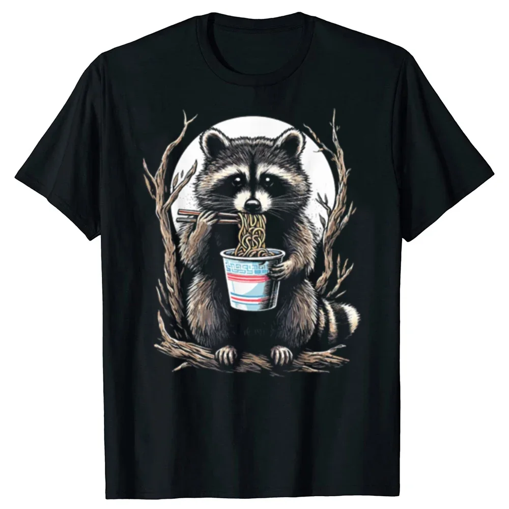

Raccoon Eating Ramen Noodles Graphic Tee Funny Cute Animal Lover Short Sleeve T-Shirt Unisex