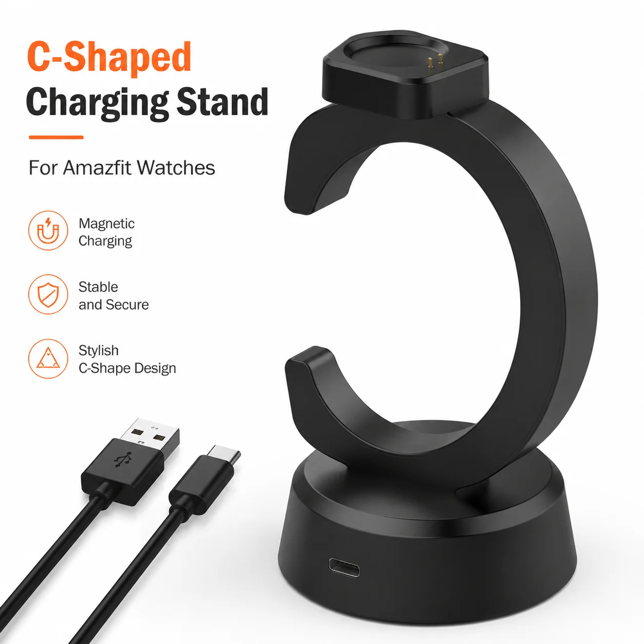 Magnetic Charging Dock For Amazfit Active Max / T-Rex Ultra 2 / T-Rex 3 Balance Smartwatch C-Shaped Stand Charger Base 5V