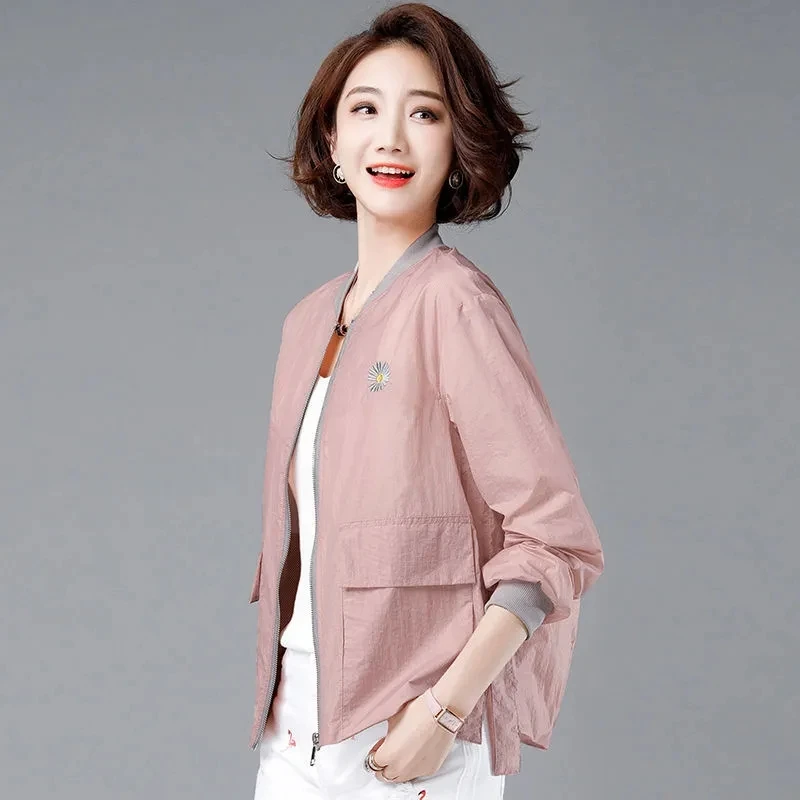 Sun Protection Clothing Female Thin 2022 Spring And Summer Embroidered Loose Mother Short Breathable Jacket Baseball Uniform