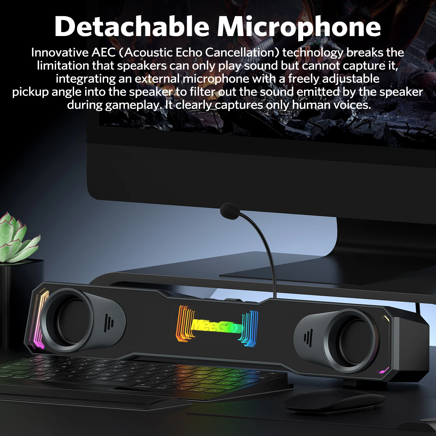 Abyss Mirror RGB Gaming Soundbar 2x5W Stereo Bluetooth 5.4 USB Type-C 3.5mm Mic Headphone Jack Volume Knob for PC Desktop Laptop view 6