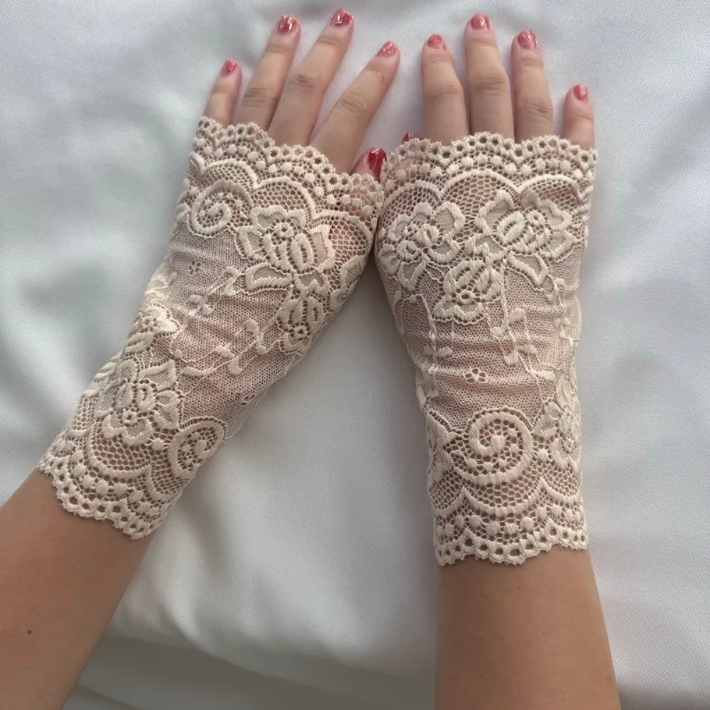 Embroidered Lace Detachable Fake Sleeves Hollow Out Elastic Lace Fake Sleeves Cuff Sun Protection Mesh Wrist Cuffs Photography