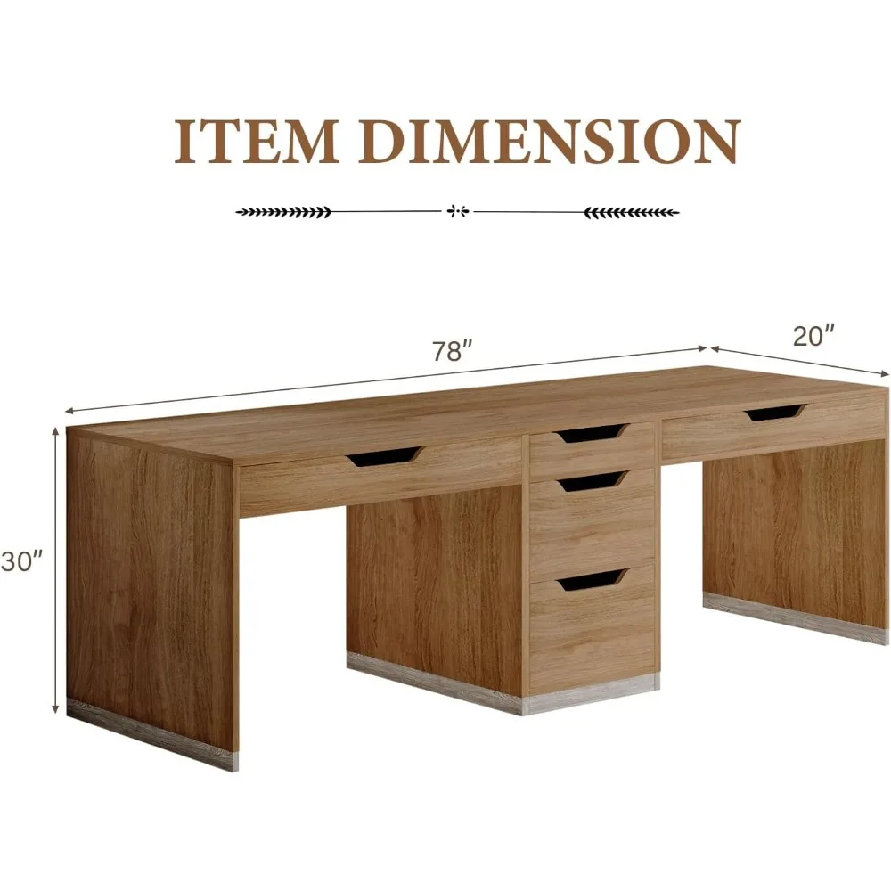 مكتب كمبيوتر مزدوج الشخص بطول إضافي 78 بوصة مع 5 أدراج لمساحة العمل المشتركة والتخزين #2