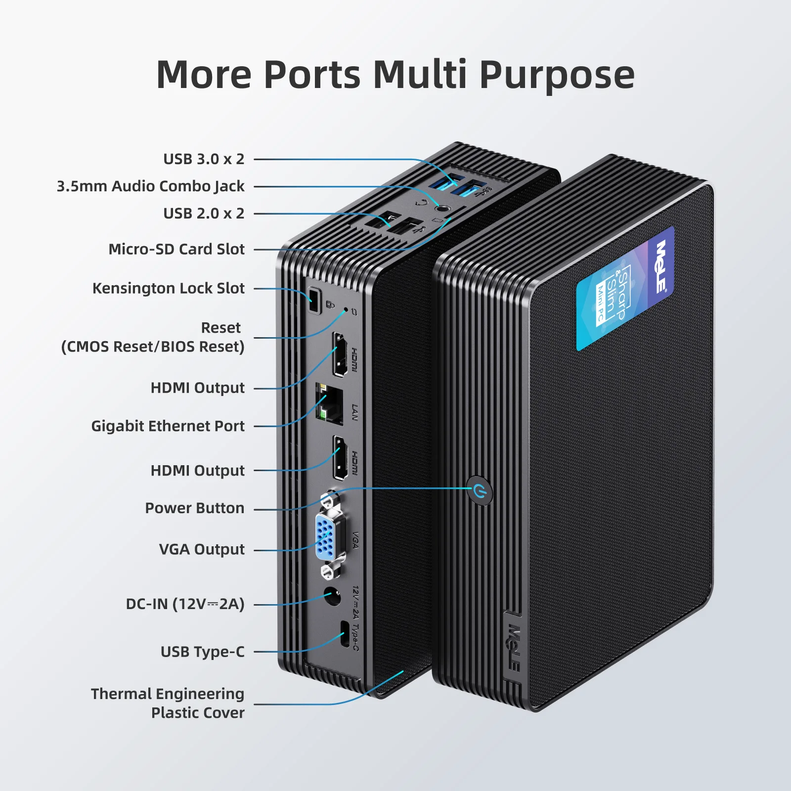 MeLE Quieter HD3 Fanless Mini PC Windows 11 Pro Celeron N5105 8GB 128GB Industrial IoT Computer, SSD HDD Gigabit Ethernet PXE 4K