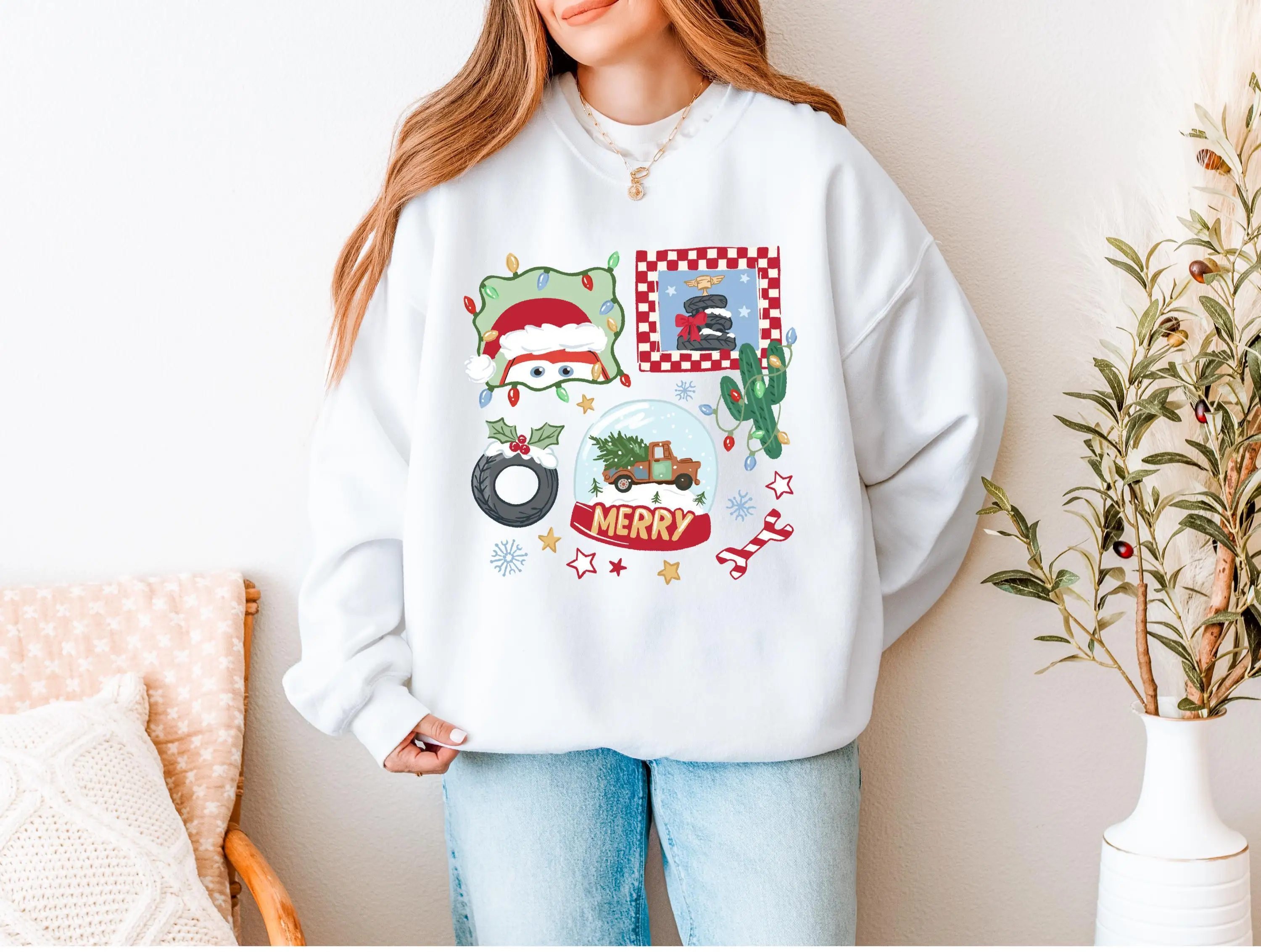 Sweat-shirt de Noël Disney Cars, pull de Noël de vacances, pull festif Pixar, haut d'hiver Lightning McQueen, cadeau pour enfants et adultes