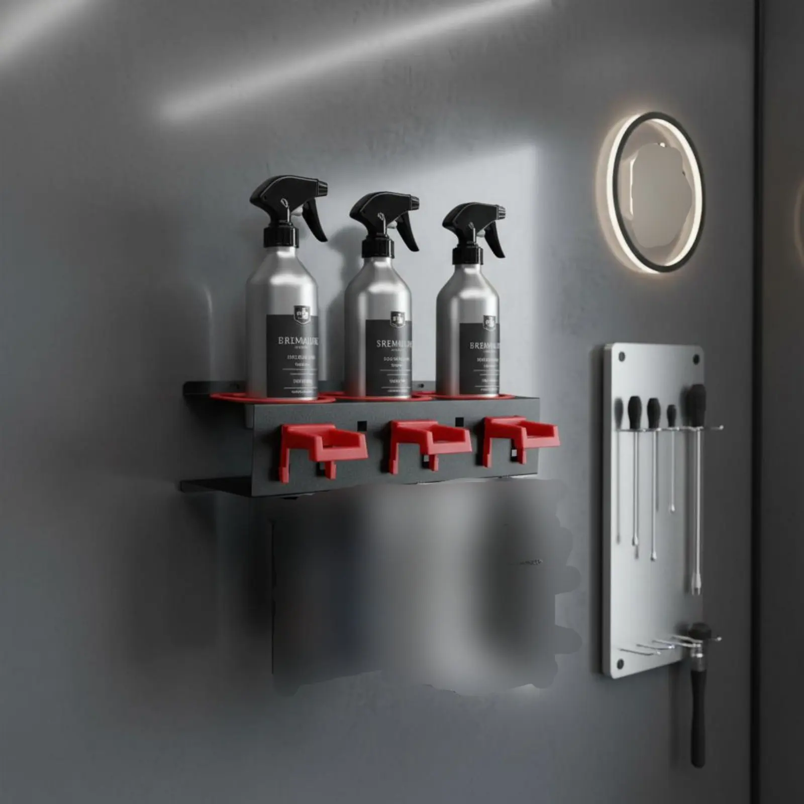 

Spray Bottle Storage Rack Sturdy Duty Metal Car Detailing Tool Rack Car Detailing Tool Holder Integrated Hangers for Workshop