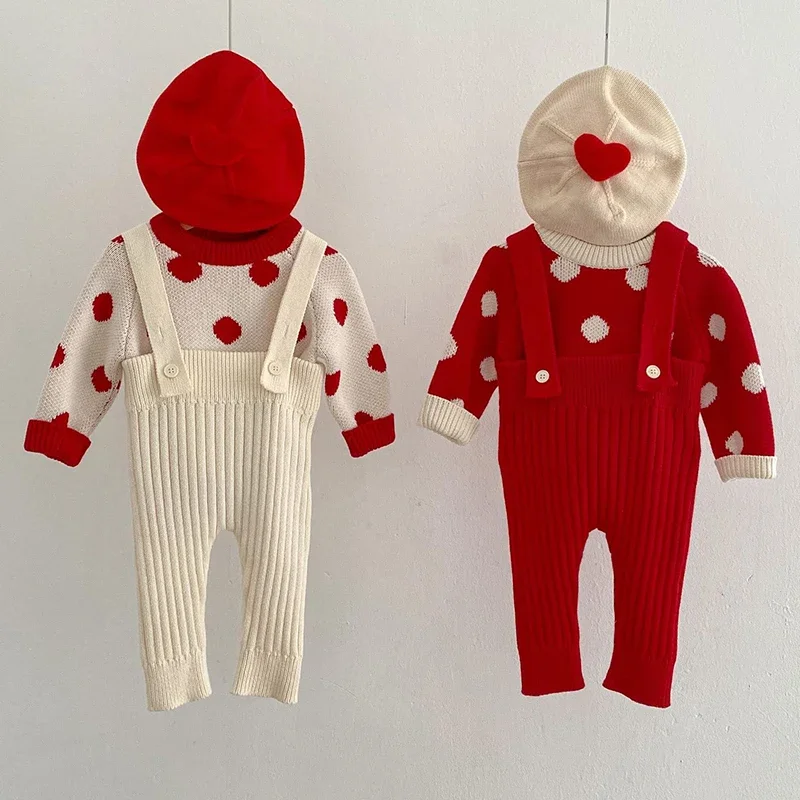 2025 New Autumn 0-3Yrs Children Clothes Infant Baby Girls Boys Clothing Sets Long Sleeved Knitted Pullover Sweater+Overalls