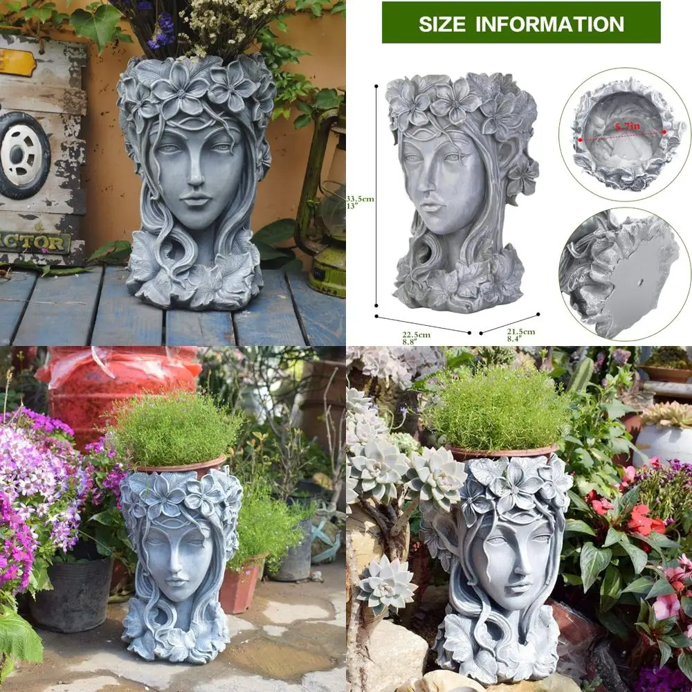 

Large Diameter Creative Goddess Head Planter Statue for Garden Ornaments - Premium Resin, 9x9x14 Inch, Cool Face Design