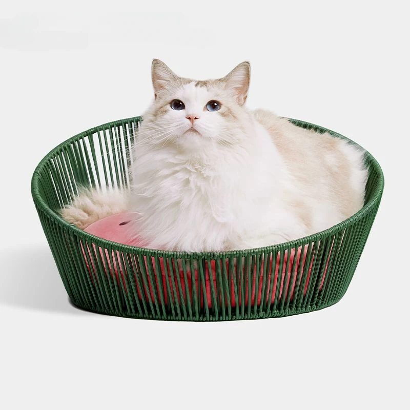 Rattan Litter Cat Mat Young Cats Carrier Summer Cool Nest Four Seasons Removable Cotton Pad Bed Cat Products Supplies