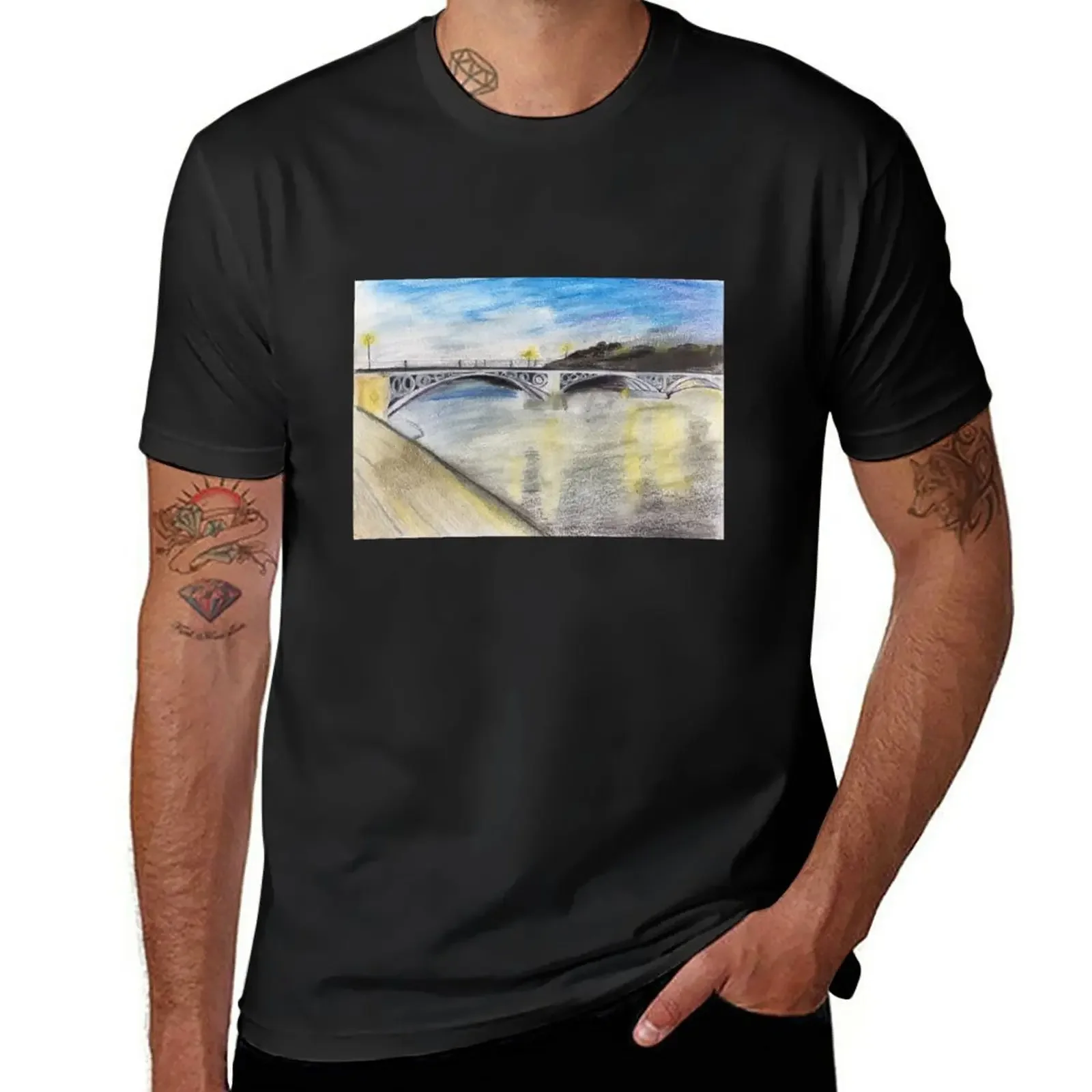 Camiseta de puente de Triana para hombre, ropa kawaii de peso pesado, Camisetas estampadas de talla grande, novedad