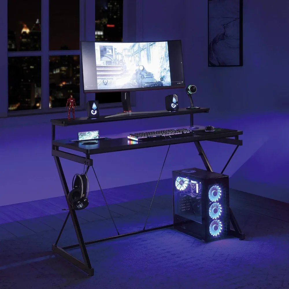 Biurko do gier Battlestation z światła LED RGB, czarne