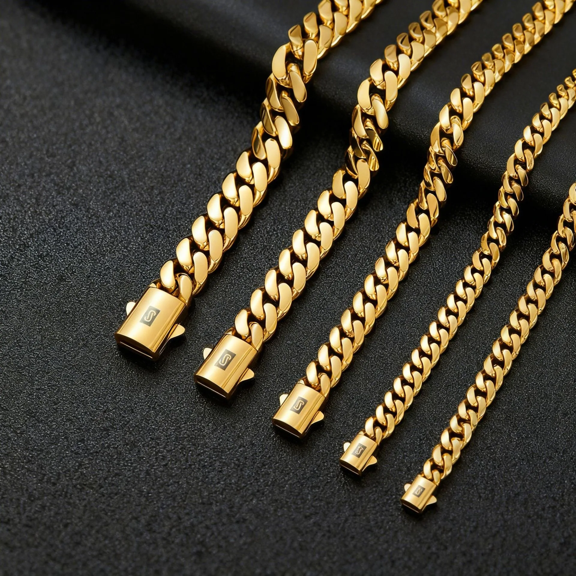 Hip Hop Plated Stainless Steel Encryption, Cuban Chain Glossy Coffee Bean Bracelet Necklace