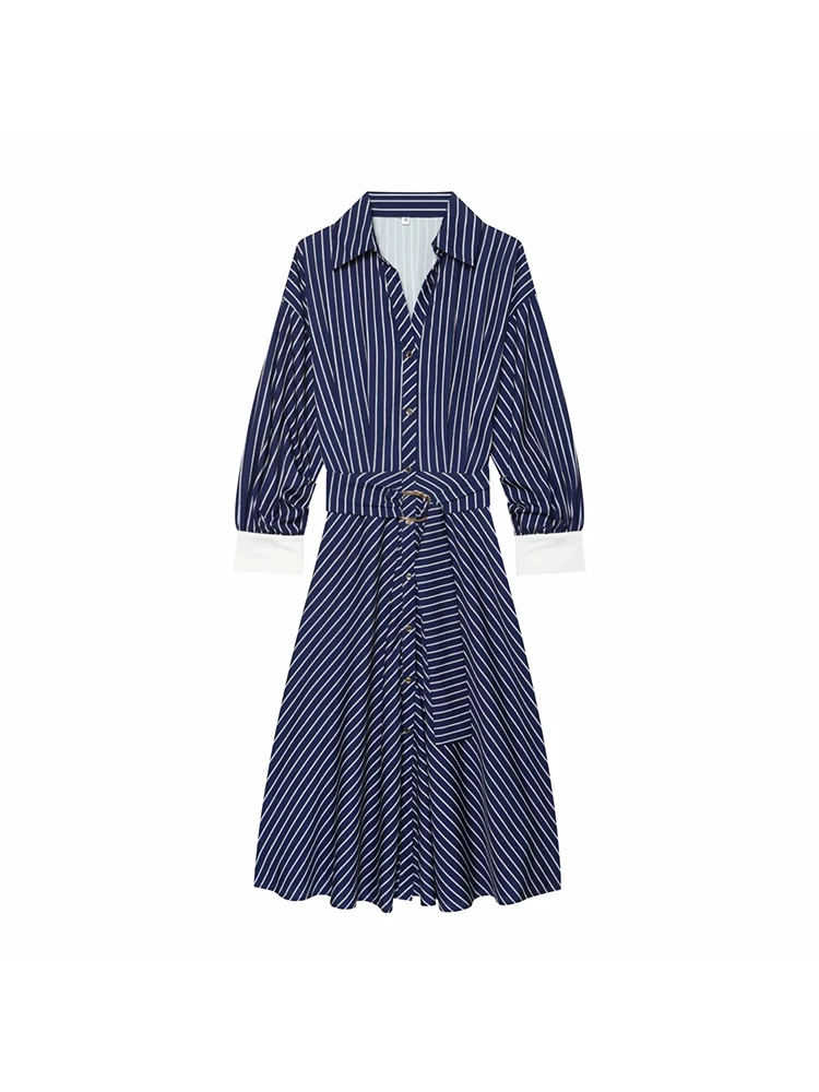 Women Blazer Style Dress Women Belt High Collar With Puffed Shoulders Short Dress Long Sleeve Chic Female Dresses