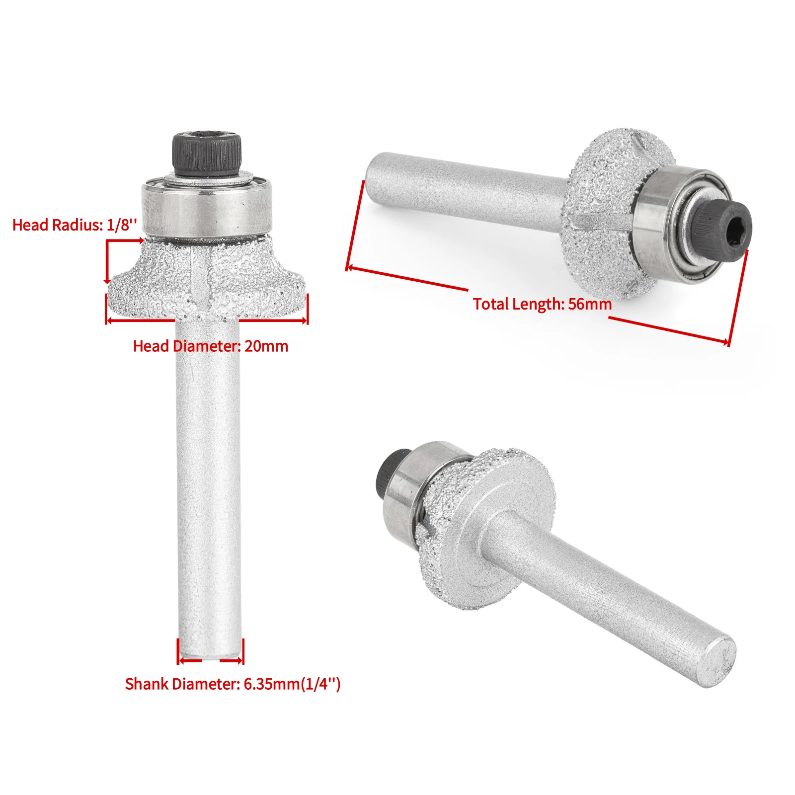 Brazed Diamond Router Bits Radius 3mm 6mm with 6.35mm 1/4