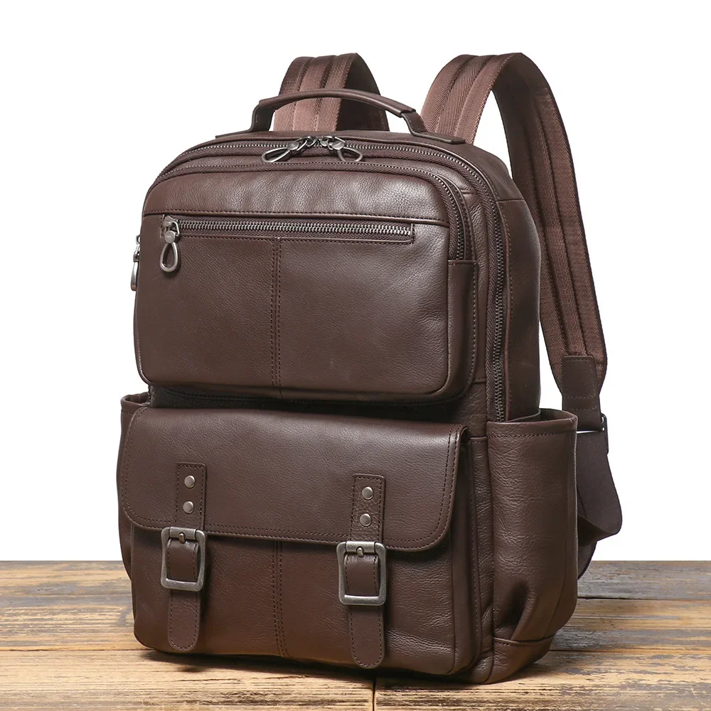 Sac à dos en cuir véritable pour homme, sac d'ordinateur multicouche, grande capacité, nouveau