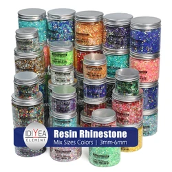 IDIYEA 35g 100g in Box Mix Colors Sizes 3-6mm Resin Rhinestones FlatBack Plastic Non Hot Fix Crystals Glitters For DIY Nail Art