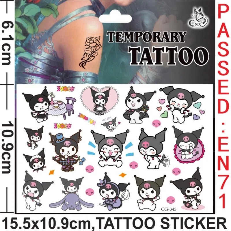 Random 2pcs Cartoon kawaii Sanrio Kuromi Tattoo Stickers Anime Waterproof Temporary Tattoo Sticker Kids Girls Birthday Gift Toy