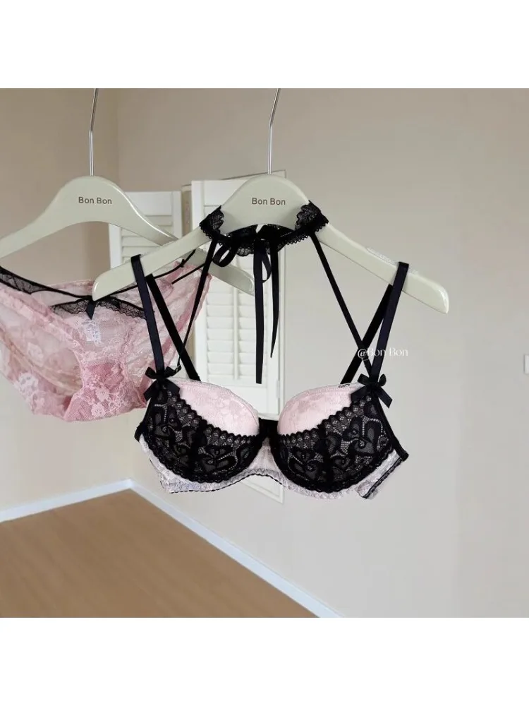 YEMOMO French Lace Push Up Lingerie Set for Women, Sexy Deep Plunge Demi Bra,Gather Small Bust Big Look, Daily Comfort Wear,S-XL