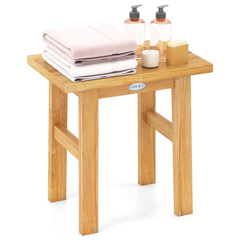 18 Inch Teak Shower Bench Spa Bath Stool for Shaving Legs