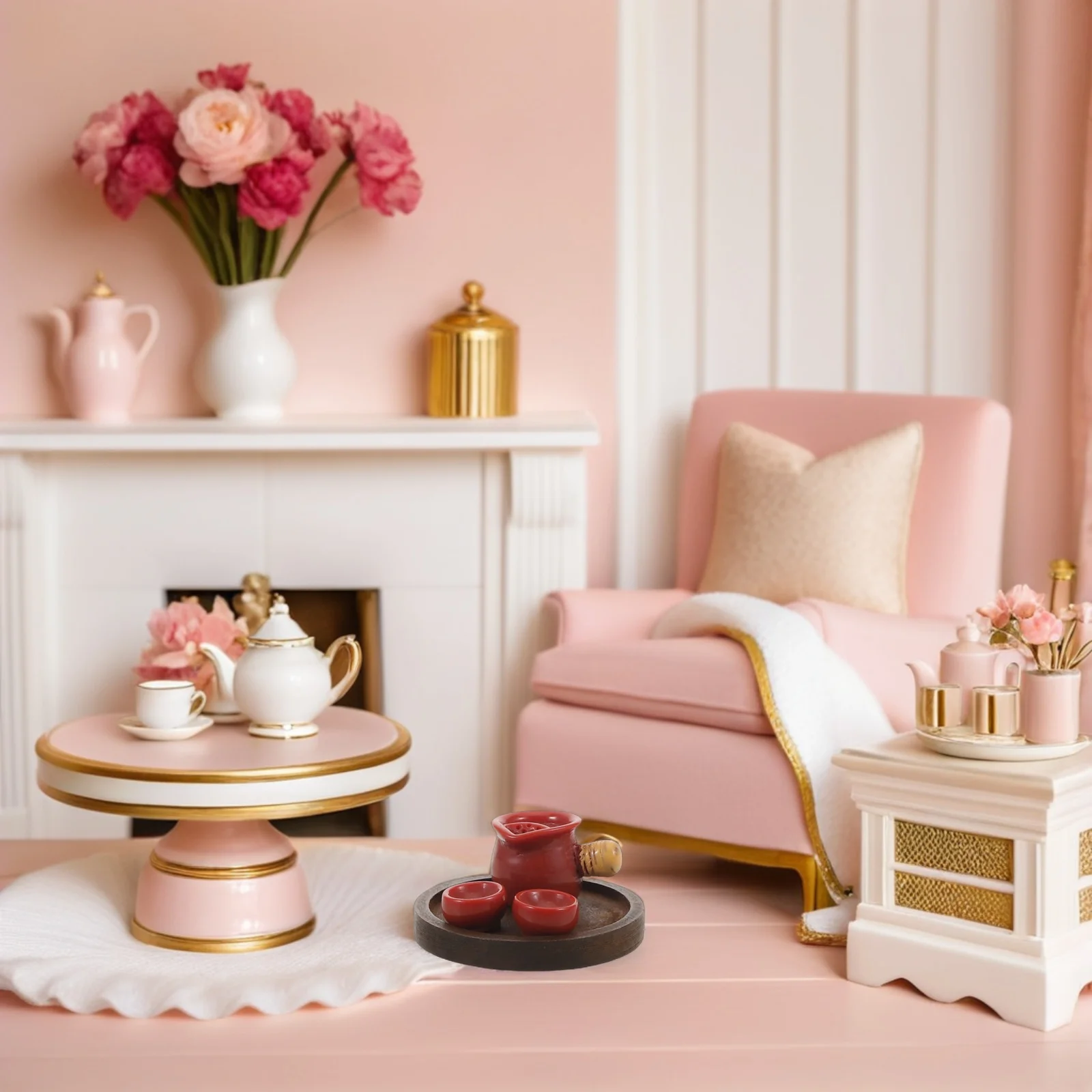 6 مجموعات إبريق الشاي الصغير فنجان شاي مجموعة صينية مصغرة دمية اكسسوارات المطبخ أطباق الطعام أكواب الاطفال التظاهر اللعب