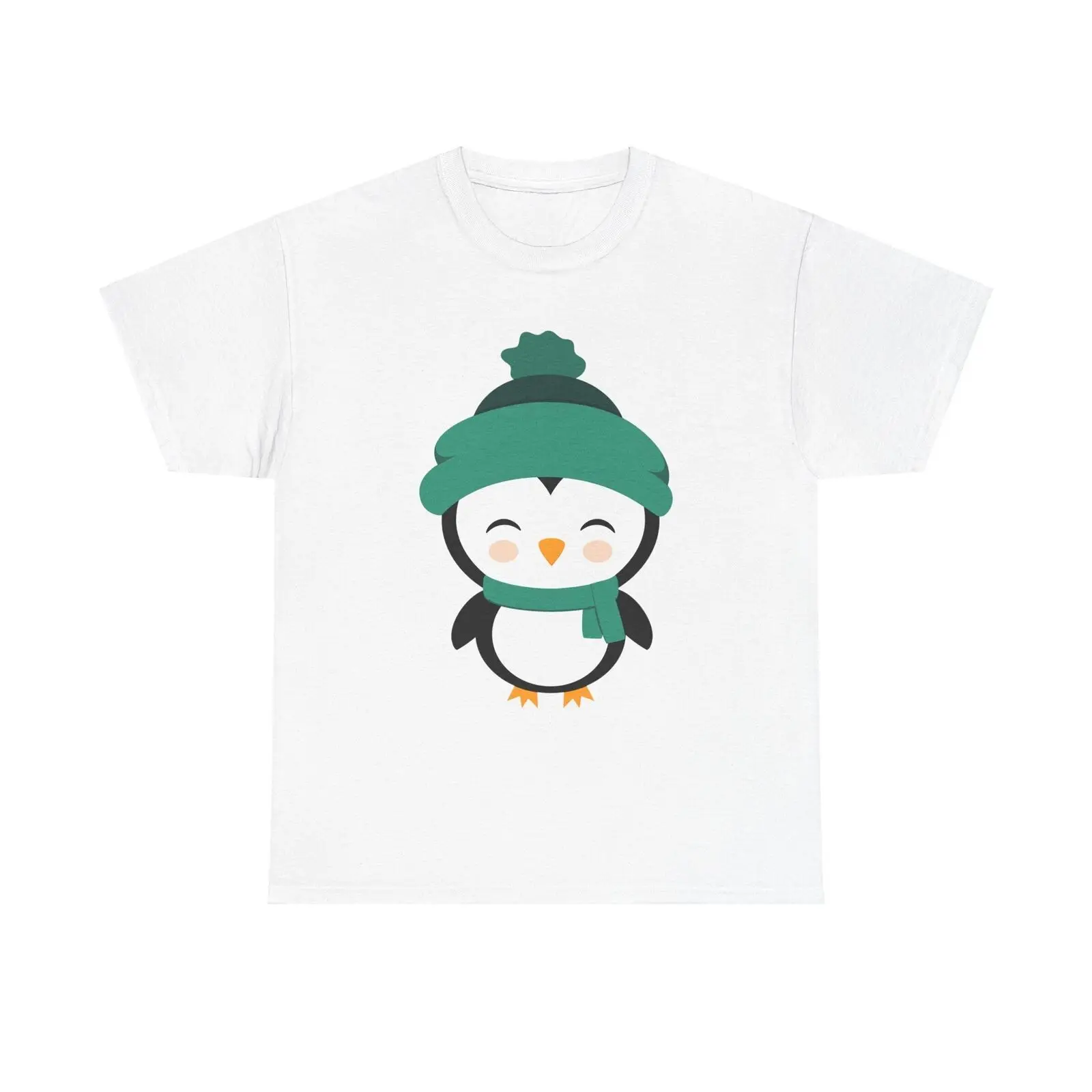 Cute Penguin with Hat & Scarf T-Shirt - winter holiday kawaii green adorable fun