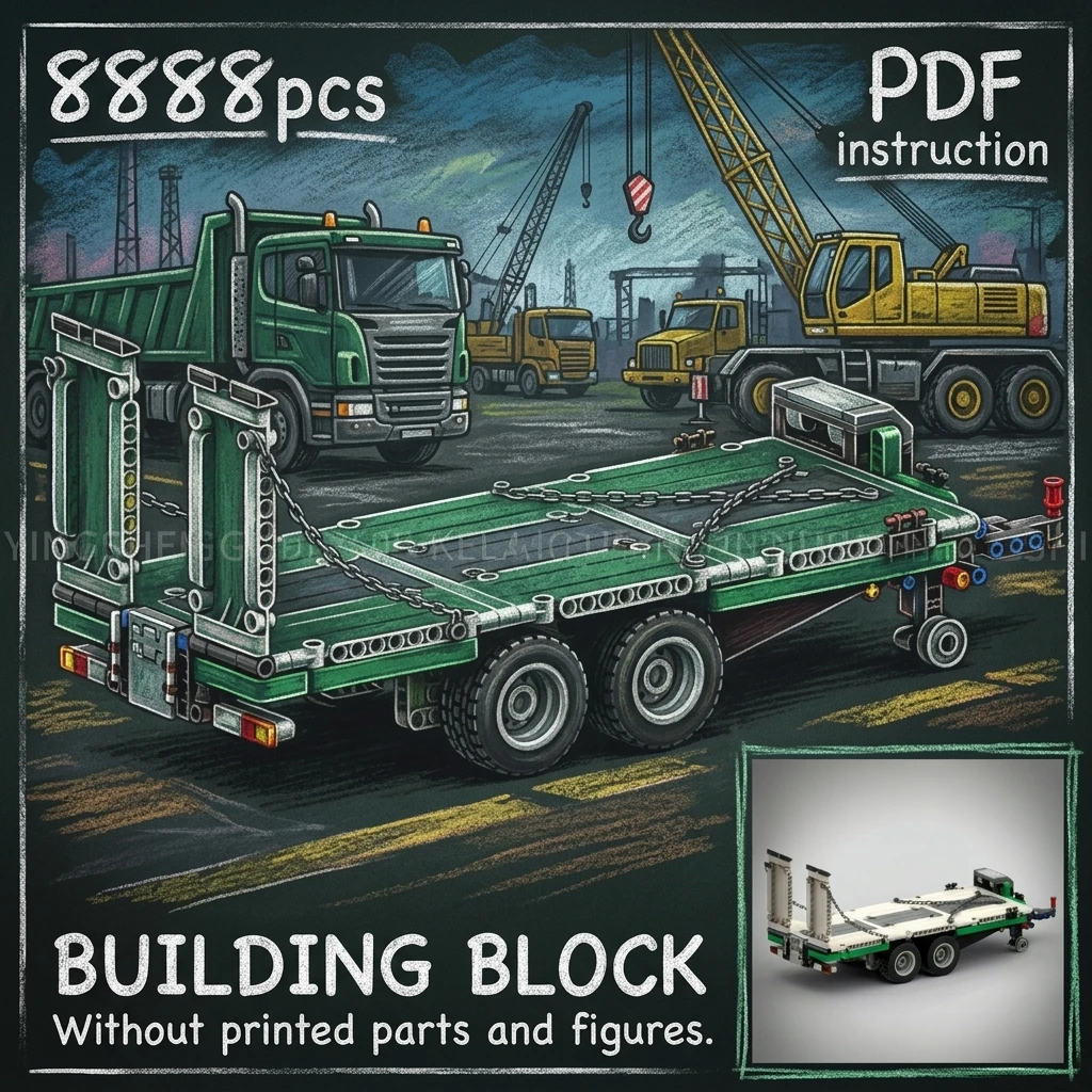 

Heavy Duty Flatbed Trailer MOC Building Blocks For 8109 For 42078 Truck Multi-Functional Logging Wagon Adult Brick Set
