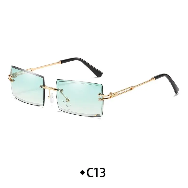 Vintage Fashion New Sunglasses Rimless Frameless Rectangle Shades Gradient UV400 Summer Traveling Sun Glasses for Women