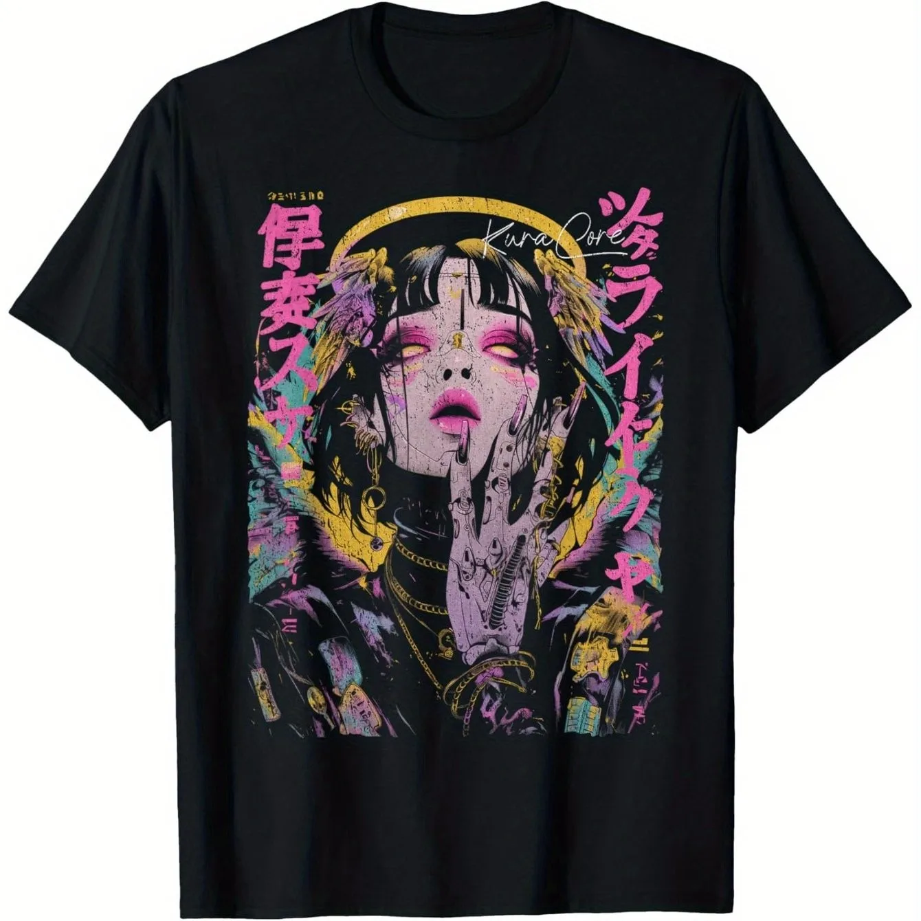 

Cyberpunk Angel Graphic Tee Y2K Aesthetic Streetwear Casual Top