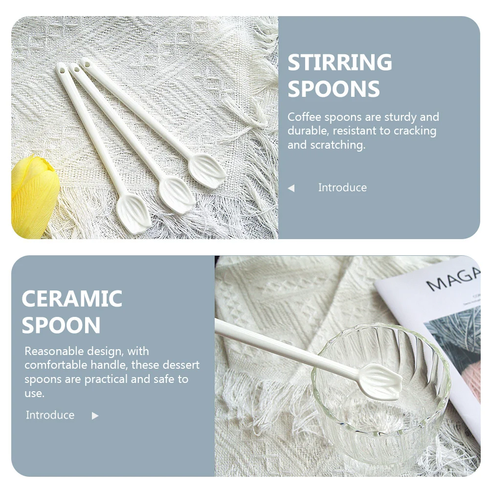 

2Pcs Ceramic Pattern Coffee Scoop Stirring Spoon for Dessert Soup Tea Reusable Kitchen Tableware Supplies
