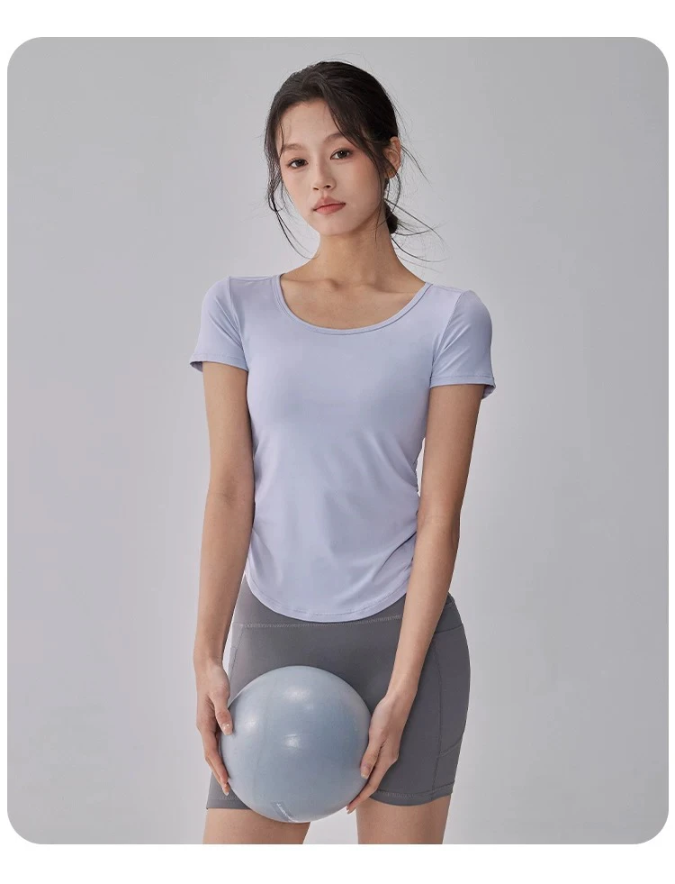 Neues Sommer-Sonnenschutz-Sporttop für Damen, atmungsaktiver Mesh-Yoga-Anzug, schnelltrocknend, kurzärmelig, schlankmachender Fitness-Anzug – Detail 7
