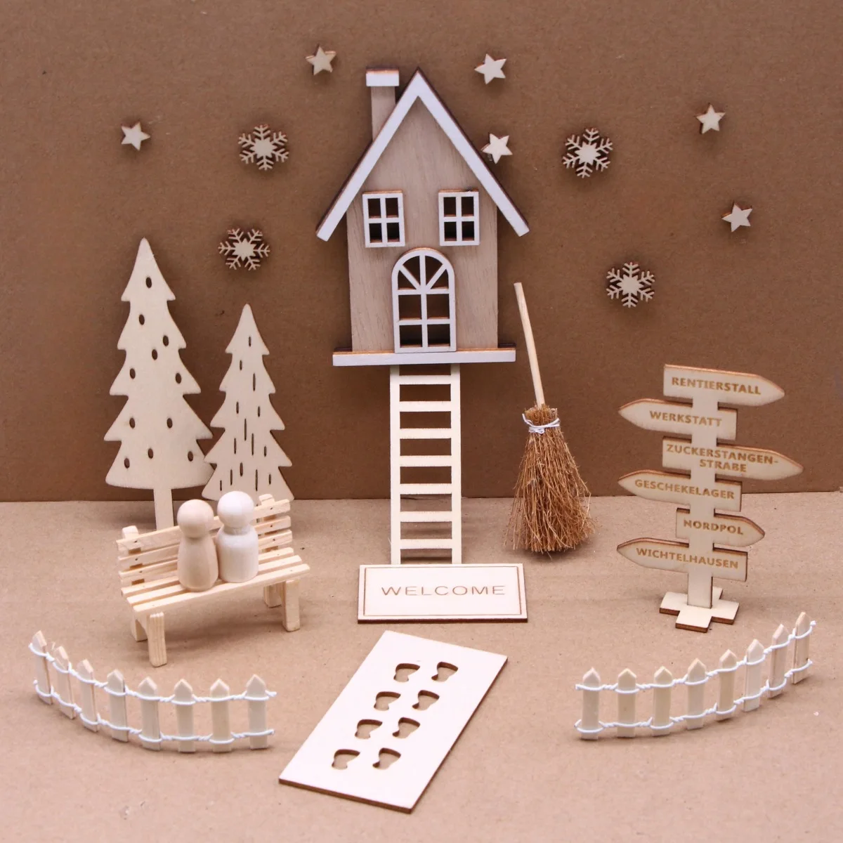 Cross-border natural wood simple elf door set BJD miniature Christmas scene ornament OB11 prop ornament