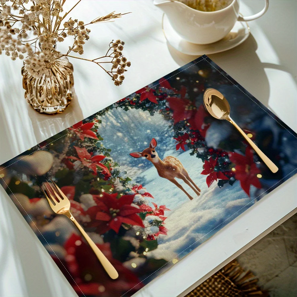 Suige Home Christmas Deer Placemats - Polyester Rectangular Table Mats, Woven, , Durable, 30x40cmHoliday Di