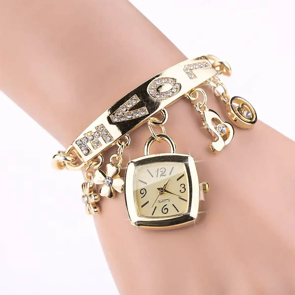 1/2PCS Fashion Bracelet Strap Women Watches Set Ladies Square Arabic Dial Quartz Wristwatches Reloj Mujer（Without Box）