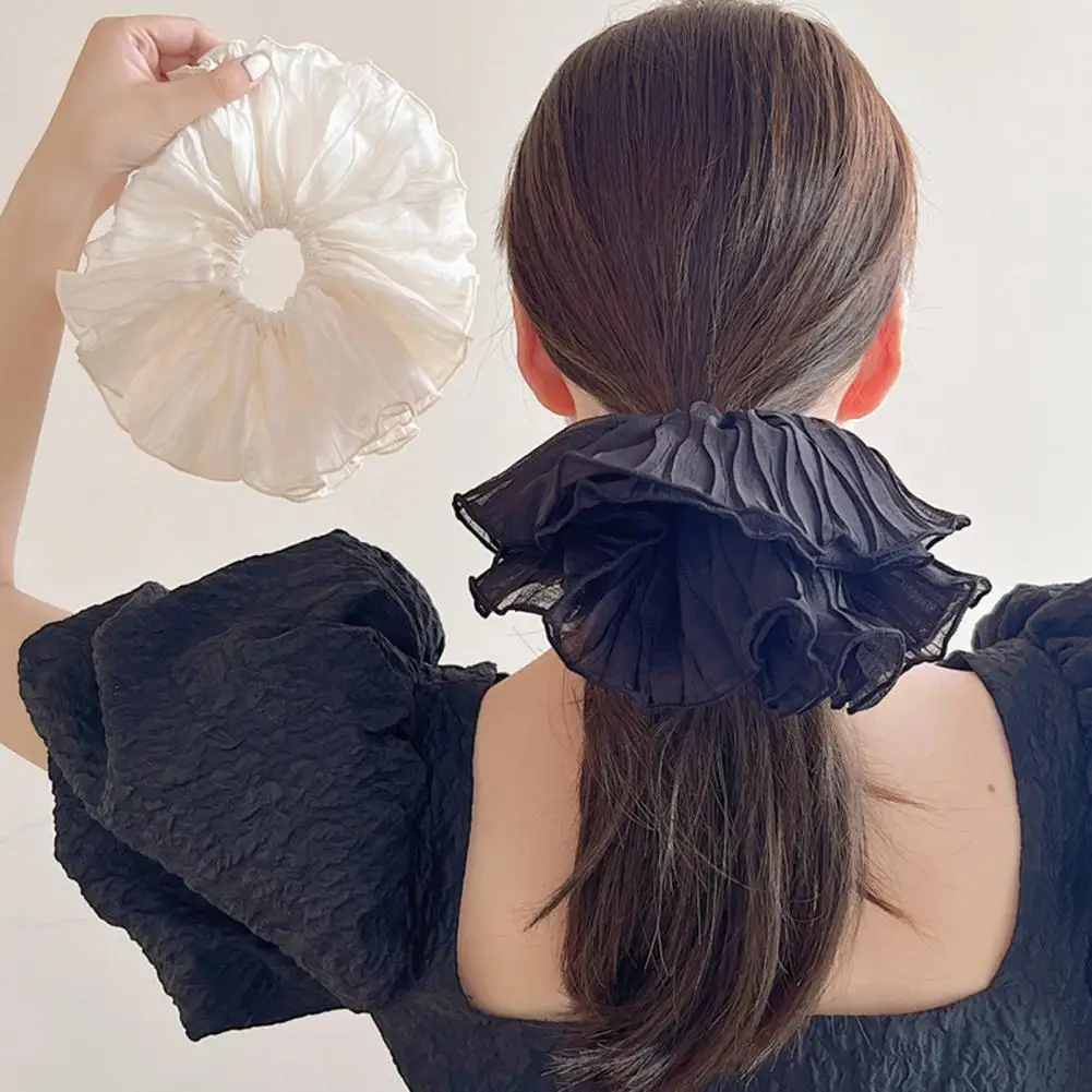 Elastic Hair Tie Double Layered Fabric Hair Rings for Women Elastic Simple Ponytail Scrunchies in Solid Colors