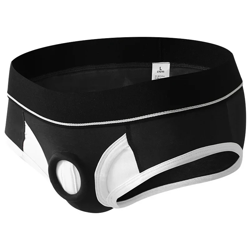 Мужское эротическое силиконовое кольцо для пениса, короткое нижнее белье, хлопковое открытое полые БДСМ, эротический костюм с уплотнительным кольцом, трусики, аксессуары для рейва