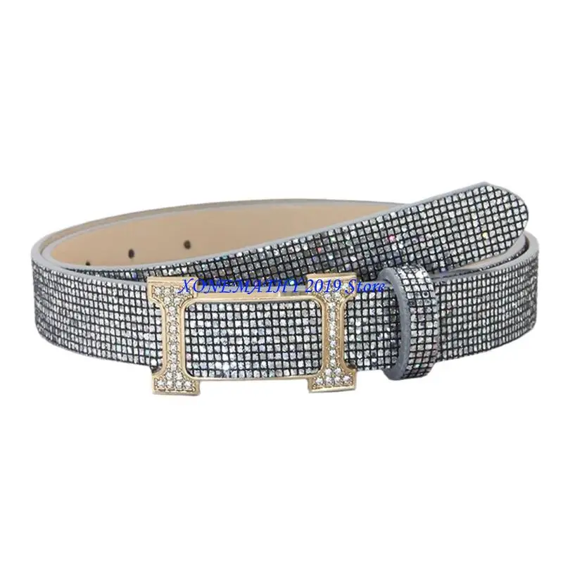 

F42F стильный мерцающий пояс, аксессуар на талию со стразами, регулируемый ремень из искусственной кожи для торжества, офиса,