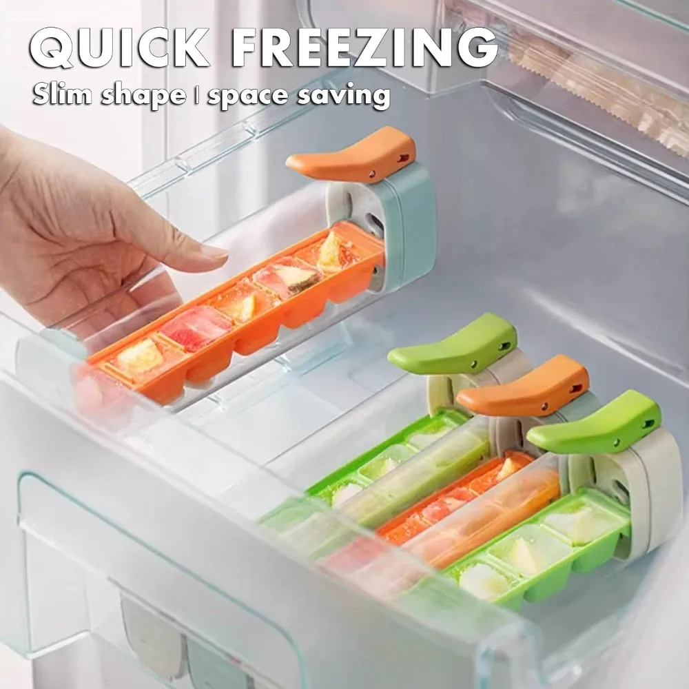 Creativity Ice Cube Tray Easy Demould Ice Maker with Handle Single Hand Press for Freezer Whiskey Cocktail Juice Drink in Summer