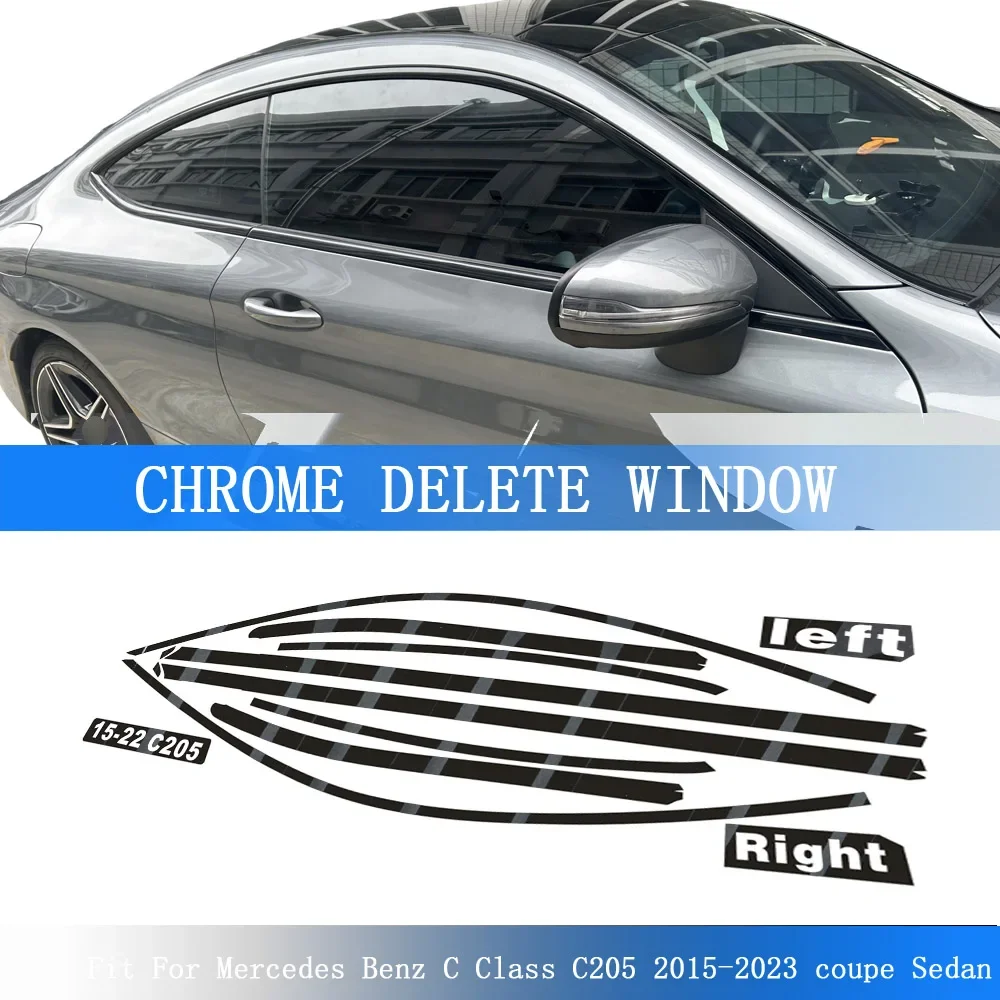 Glossy Black PVC Car Window Decorative Strip Sticker For Mercedes Benz C Class C205 2015-22 Coupe Exterior Protection Accessory