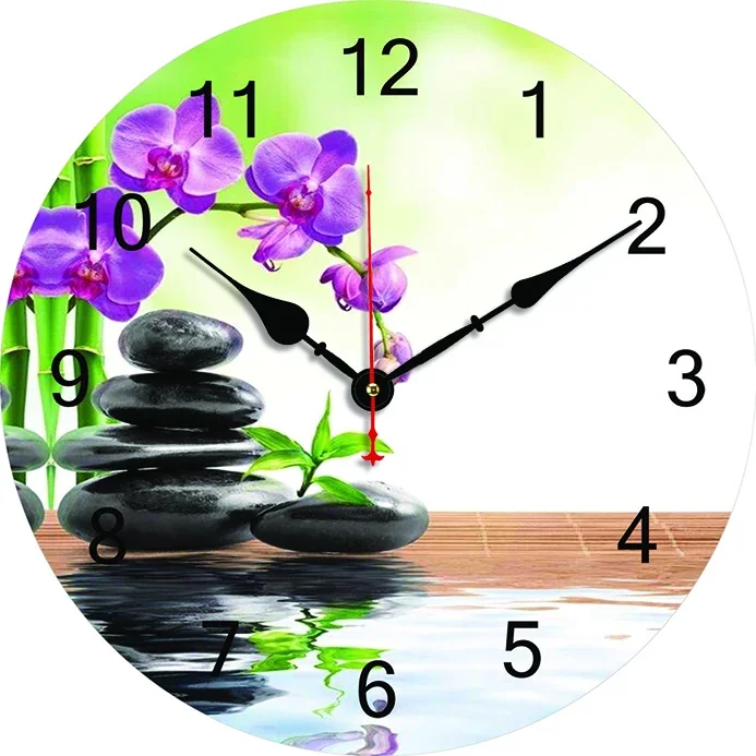 Orchid Stone Wall Clock Kitchen Decor Wall Art Silent Non Ticking Large Round Wall Clocks For Living Room Bedroom Office