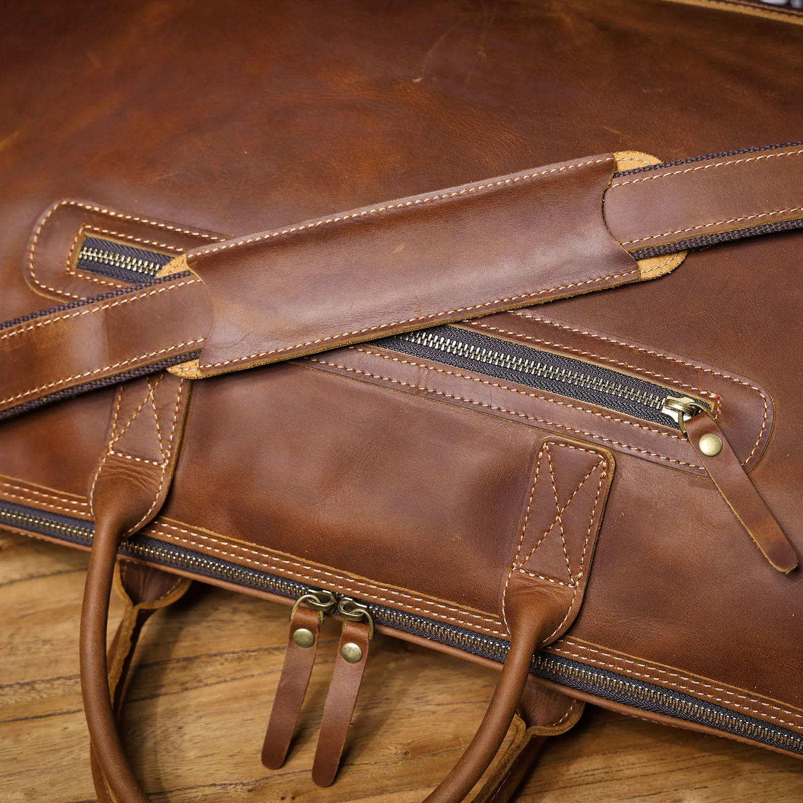 S.WORKER Premium Echtleder Business-Handtasche Vintage Herren Vollnarbenleder-Aktentasche für Geschäftsarbeit 16" Laptop-Tasche – Detail 16