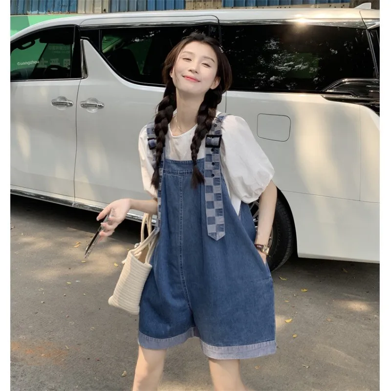 

High Waist Wide Leg Jumpsuit Jeans Women's Sleeveless Casual Autumn Fashion plus Size Deep Blue Color Multi-Pocket Design