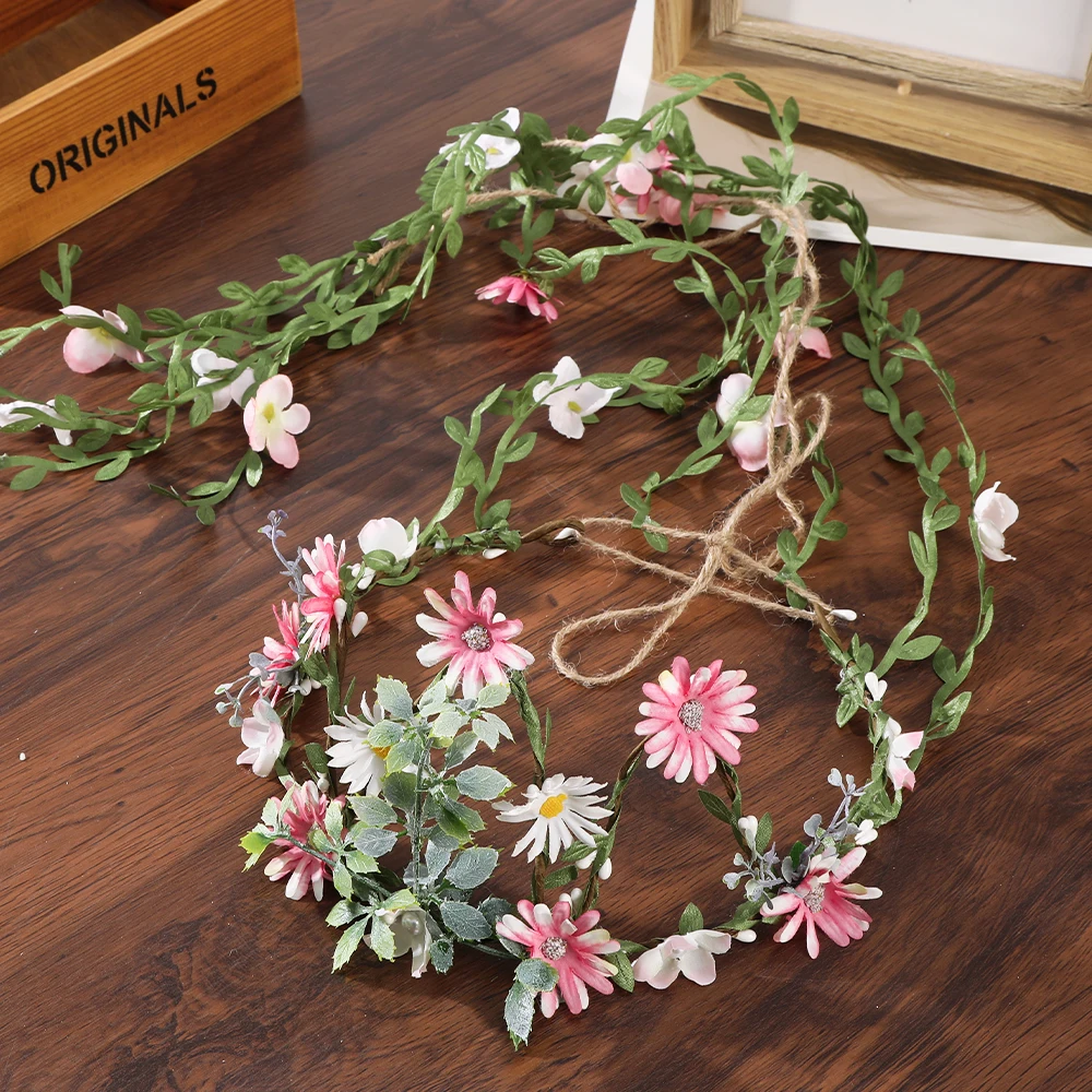 Bohemian Rattan Flower Vines Crown Headband for Bride Wedding Hair Accessories Girls Floral Wreath Head Band Hairstyles Headdres