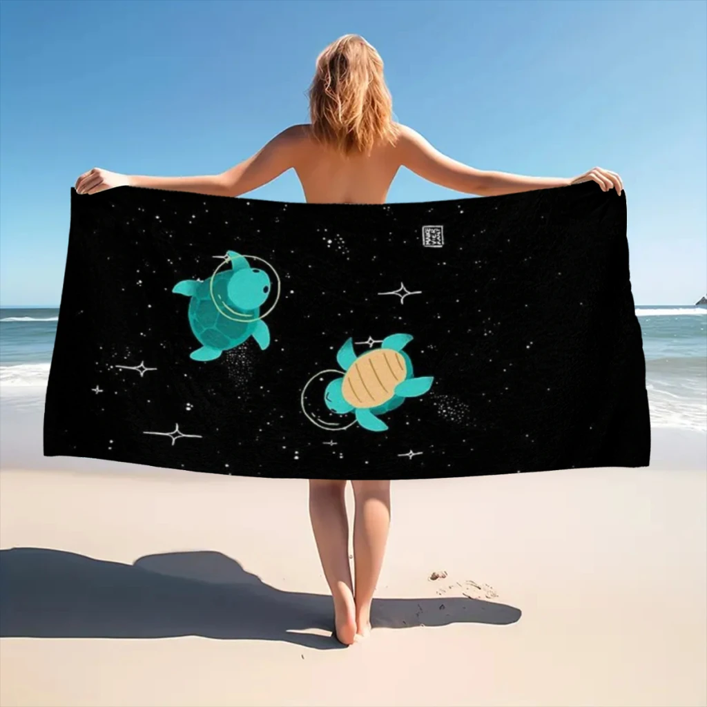 Microfiber Beach Towel Space Turtles Print Quick Dry Sandless Beach Blanket Soft Comfortable for Men Women Camping Pool Towel